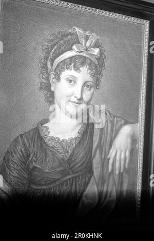 Porträt der Friederike Margarete Vohs, Kreidezeichnung von Friederich Bury, lange Zeit fälschlicherweise für Christiane von Goethe gehalten, Weimar 1960. Porträt von Friederike Margarete Vohs, Kreidezeichnung von Friederich Bury, lange verwechselt mit Christiane von Goethe, Weimar 1960. Stockfoto