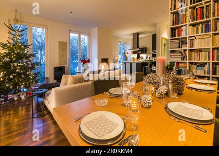 Weihnachten in einem modernen Apartment in Hamburg, Norddeutschland, Deutschland Stockfoto