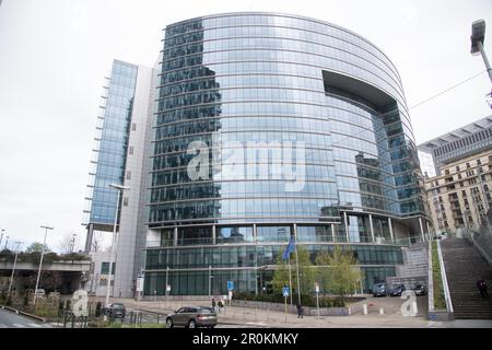 Lex-Gebäude des Rates der Europäischen Union in der Rue de la Loi / Wetstraat am Rond-Point Schuman / Schumanplein (Schuman-Kreisverkehr) in EUR Stockfoto