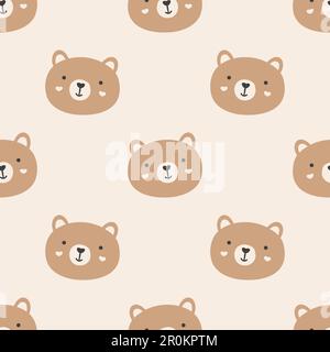 Vektor-Muster mit sich nahtlos wiederholenden, handgezeichneten Farben und niedlichen skandinavischen Bären auf weißem Hintergrund. Stock Vektor
