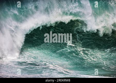 HAWAII, Oahu, North Shore, Eddie Aikau, 2016, Große Wellen, die während des Eddie Aikau 2016 Surf-Wettbewerbs in Waimea Bay abstürzen Stockfoto