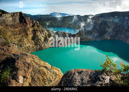 INDONESIEN, Flores, der höchste Aussichtspunkt im Kelimutu-Nationalpark und Vulkan, mit Blick auf die vulkanischen Seen Tiwu Nuwa Muri Koo Fai und Tiwu ATA Polo Stockfoto