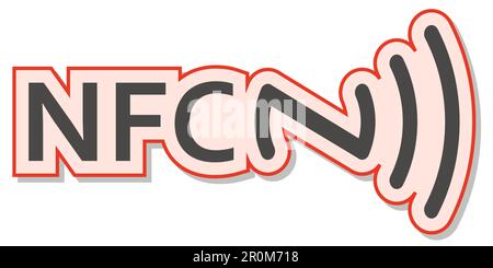 NFC-Tag-Aufkleber, Zeichen für Nahfeldkommunikation, Vektor-Informationsaufkleber, Annahme von NFC-Zahlungen Stock Vektor
