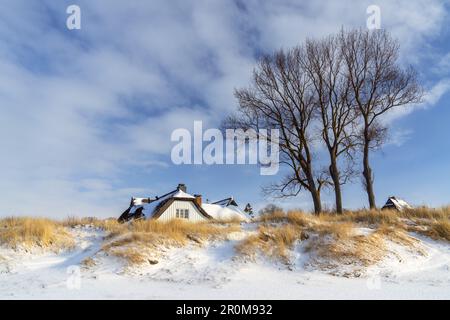 Haus am Meer im Ostseeraum Ahrenshoop im Winter, Fischland-Darß-Zingst, Ostseeküste, Mecklenburg-Vorpommern, Norddeutschland Stockfoto