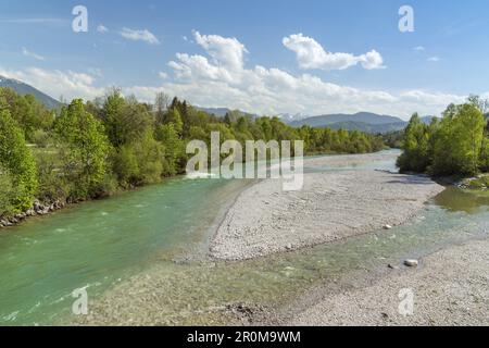 Isar bei Lenggries, Tölzer Land, Oberbayern, Bayern, Deutschland Stockfoto