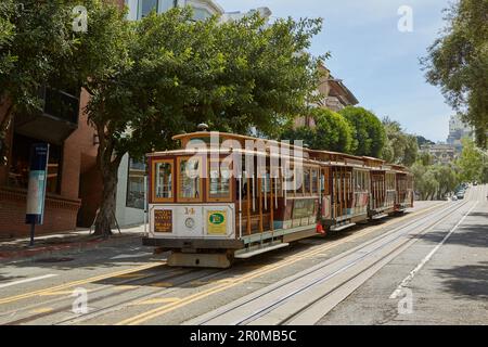 Seilbahn in der Nähe der Endstation in San Francisco, Kalifornien, USA Stockfoto