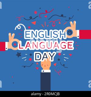 Banner Für Den Tag Der Englischen Sprache Mit Menschenhänden. Vektor Stock Vektor