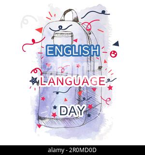 Englischsprachiges Banner Mit Schultasche. Vektor Stock Vektor