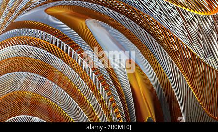 3D-Rendering, goldenes Drahtmuster, luxuriöser Hintergrund, moderne Wellenbewegung Stockfoto