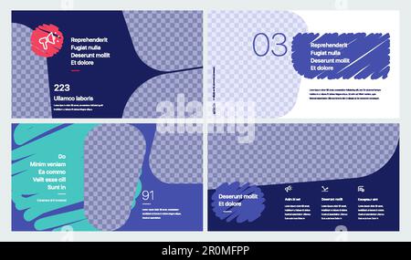 Elemente kreativer Präsentationsvorlagen auf violettem Hintergrund. Vektor-Infografiken. Stock Vektor