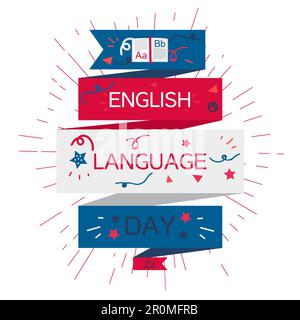 Banner für den Tag in englischer Sprache mit Buch und Buchstaben A, B, z. Vektor Stock Vektor