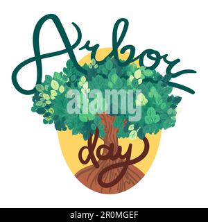 Speichern Sie Unser Planet-Konzept Mit Tree. Arbor Day Gruß für Aufkleber, Banner und Flyer. Vektor Stock Vektor