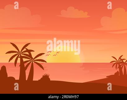 Tropische Schönheit, Sunset Silhouette-Design. Vektordarstellung Stock Vektor