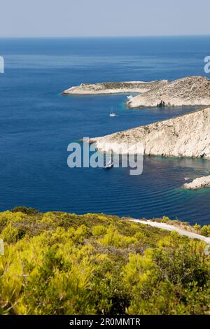 Blick über die Küste in der Nähe von Porto Vromi, Zakynthos, Ionischen Inseln, Griechenland, Zakynthos, Ionische Inseln, Griechenland Stockfoto