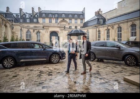 Paris, Frankreich. 09. Mai 2023. Olivier Dussopt tritt am 9. Mai 2023 für das Interministerielle Komitee für öffentliche Transformation 7. in Paris ein.Foto von Eliot Blondet/ABACAPRESS.COM Kredit: Abaca Press/Alamy Live News Stockfoto