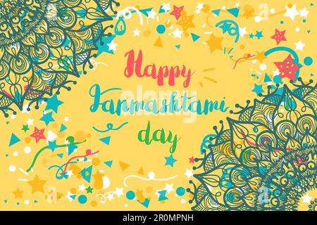 Happy Janmashtami Day Celebration Banner Mit Schriftzug. Vektor Stock Vektor