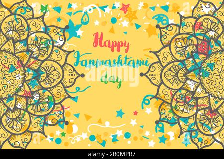 Happy Janmashtami Day Celebration Banner Mit Schriftzug. Vektor Stock Vektor