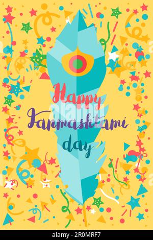 Happy Janmashtami Day Celebration Banner Mit Schriftzug. Vektor Stock Vektor
