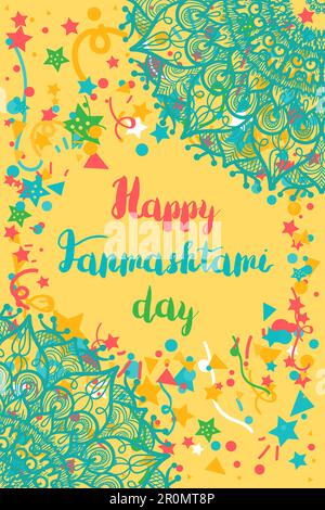 Happy Janmashtami Day Celebration Banner Mit Schriftzug. Vektor Stock Vektor