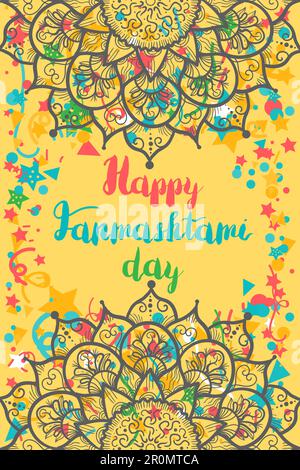 Happy Janmashtami Day Celebration Banner Mit Schriftzug. Vektor Stock Vektor