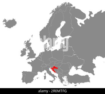 Karte von Kroatien mit roter Karte in Europa. 3D-Rendering Stockfoto