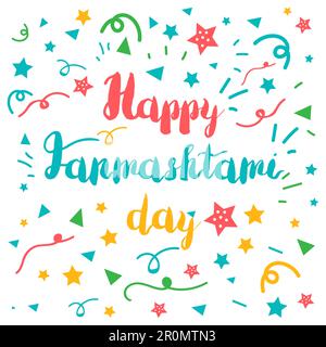 Happy Janmashtami Day Celebration Banner Mit Schriftzug. Vektor Stock Vektor