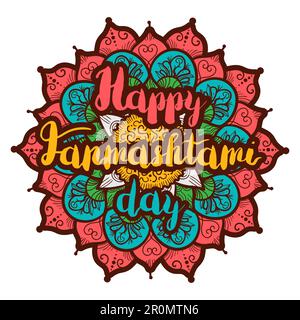 Happy Janmashtami Day Celebration Banner Mit Schriftzug. Vektor Stock Vektor