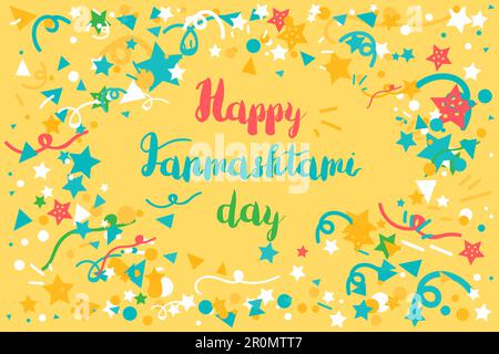 Happy Janmashtami Day Celebration Banner Mit Schriftzug. Vektor Stock Vektor