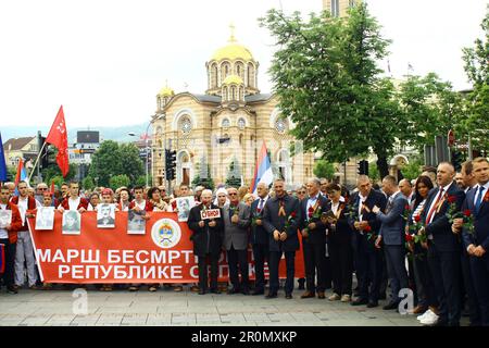 Banja Luka, Bosnien und Herzegowina, 9. Mai 2023 – unsterblicher regimentsmarsch in Banja Luka, Bosnien und Herzegowina. Mladen Dragojlovic/Alamy Live News Stockfoto