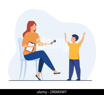 Der Moderator der Talentshow gibt dem singenden Jungen ein Mikrofon Stock Vektor