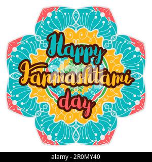 Happy Janmashtami Day Celebration Banner Mit Schriftzug. Vektor Stock Vektor