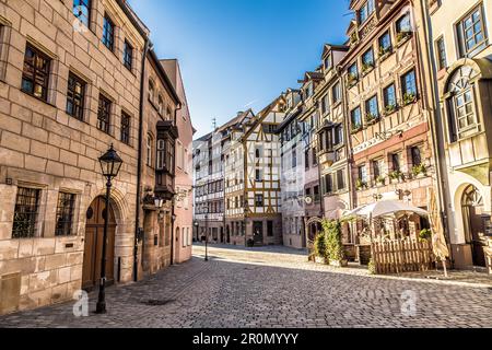 Fachwerkfassaden in der Weissgerbergasse Nürnberg Stockfoto