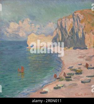 Etretat: The Beach and the Falaise d’Amont Datum: 1885 Künstler: Claude Monet French, 1840-1926 Stockfoto