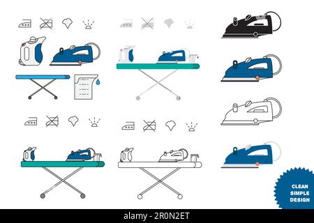 Isolierte Eisen- und Hand-Dampfer mit Symbole auf Bügelbrett und Becher. Moderne Vektor-illustration Stock Vektor