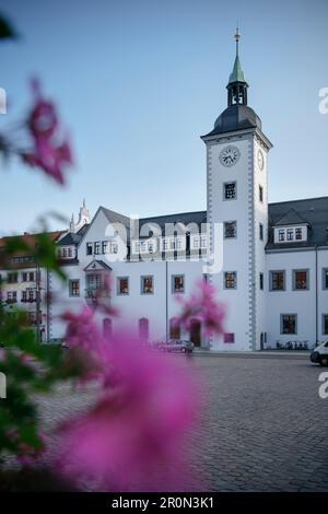 Rathaus am Obermarkt, historische Altstadt Freiberg, UNESCO-Weltkulturerbe Montanregion Erzgebirge, Freiberg, Sachsen Stockfoto