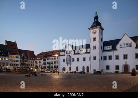 Rathaus am Obermarkt, historische Altstadt Freiberg, UNESCO-Weltkulturerbe Montanregion Erzgebirge, Freiberg, Sachsen Stockfoto