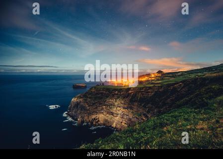 Küste bei Nacht auf den Azoren, Sao Miguel, Azoren, Portugal, Atlantik, Atlantik, Europa, Stockfoto