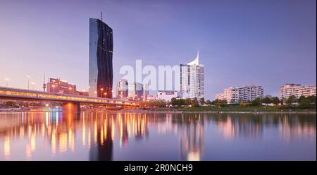 Meliá-Turm, Skyline Wien Donaustadt, Donauinsel, 22. Bezirk, Wien, Österreich Stockfoto