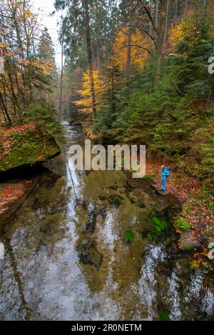 Herbsttour auf dem Malerweg in Elbsandstein Stockfoto