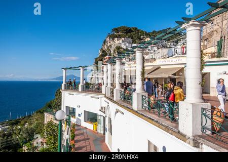 Eintritt zur Standseilbahn auf Piazetta vo Capri, Capri Island, Golf von Neapel, Italien Stockfoto