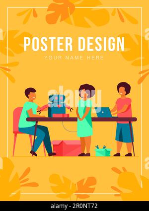 Kinder präsentieren Cyborg im Robotik-Kurs Stock Vektor