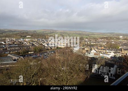 Die Stadt Clitheroe vom Clitheroe Castle im Ribble Valley Lancashire England aus gesehen Stockfoto
