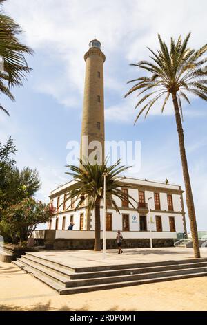 Leuchtturm von Maspalomas an der Küste von Punta de Maspalomas. El Faro de Maspalomas. Las Palmas, Gran Canaria, Spanien Stockfoto