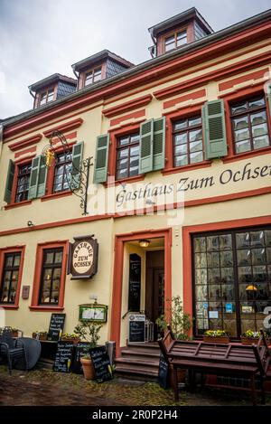 Gästehaus in der alten traditionellen Architektur, Ladenburg, Baden-Württemberg, Deutschland Stockfoto