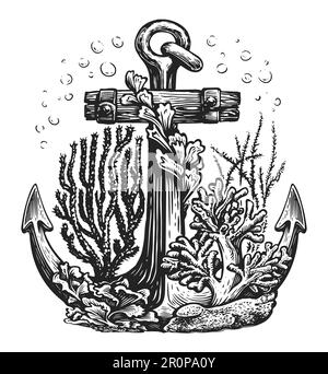 Alte Ankerskizze. Vintage-Illustration. Meereskonzept Stockfoto