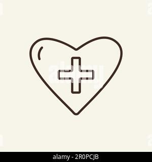 Medizinisches Kreuz auf Herzliniensymbol Stock Vektor