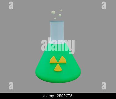 3D-Rendering chemische Kontamination Wissenschaftskolben, Nuklearsymbol. Stockfoto