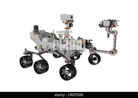 3D-Rendering-Roboter-Entdecker von Planeten Stockfoto