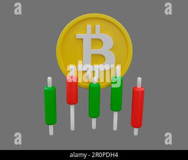 Symbol für Bitcoin-Handel, Kryptowährungskonzept, 3D-Rendering. Stockfoto