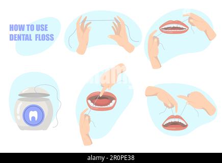 Farbenfrohe Anleitung für Zahnseide Stock Vektor